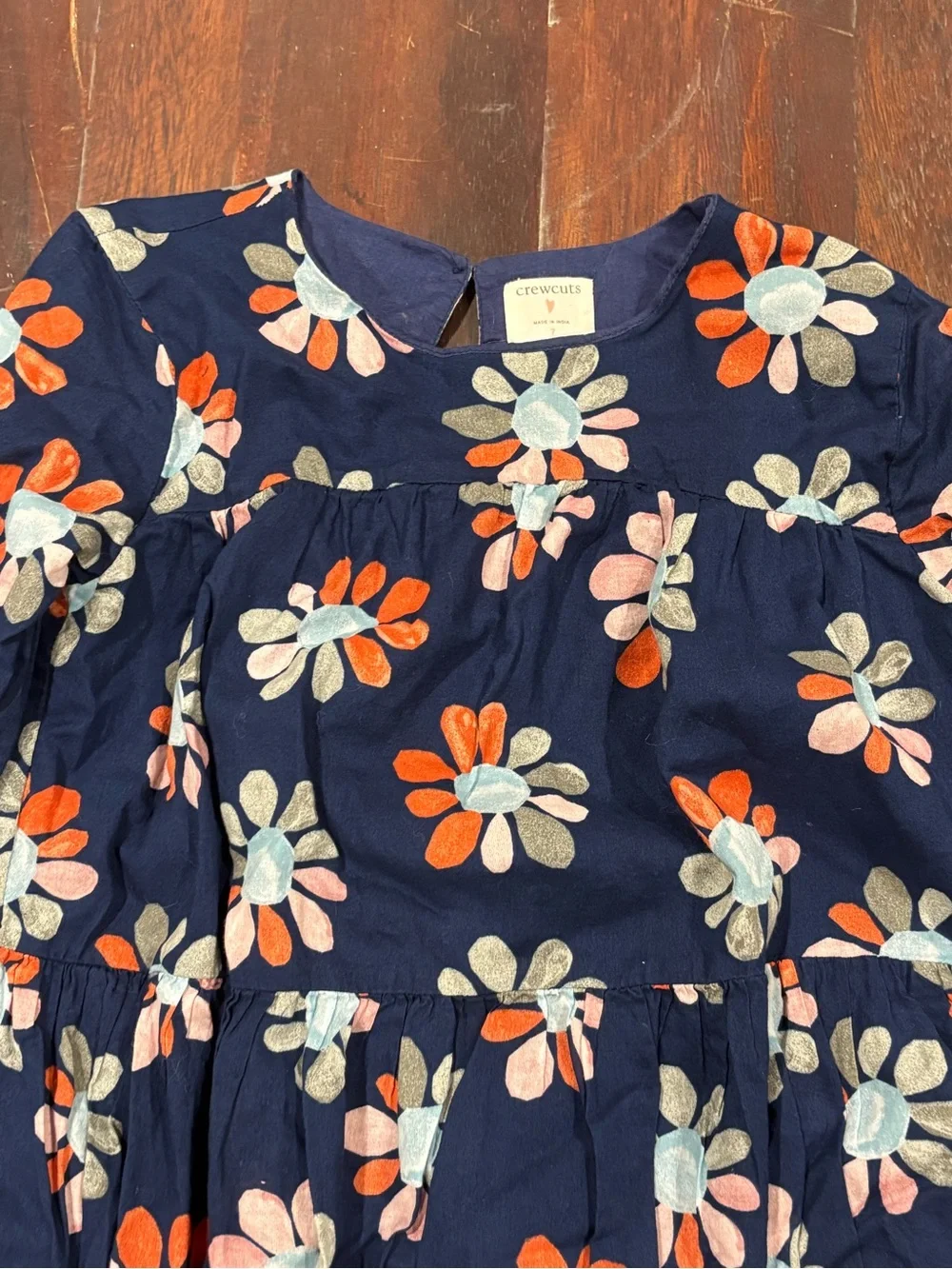 Crewcuts Navy Floral Tiered girls Dress with Orange & Light Blue Accents sz 7